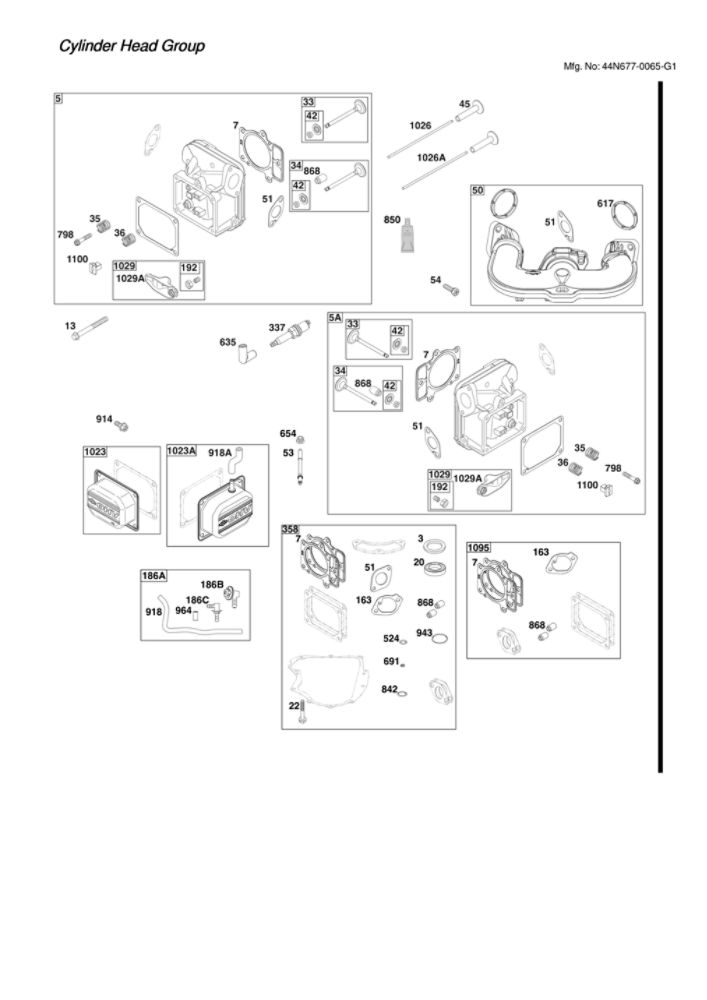 Cylinder Head Diagram and Parts List for 44N677-0065-G1  Briggs and Stratton Engine